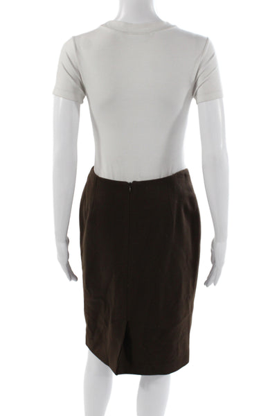 Helene Berman Women Straight Pencil Mini Skirt Brown Wool Classic Size S