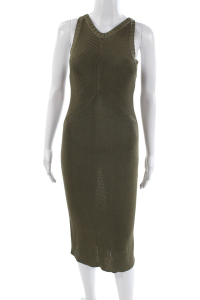 Ralph Lauren Black Label Women Sheath Dress Green Silk V-Neck Sleeveless Size S