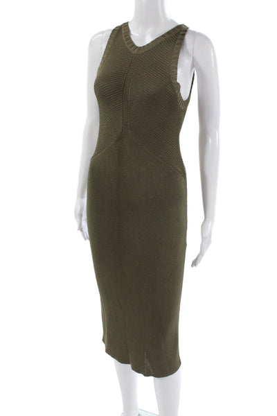 Ralph Lauren Black Label Women Sheath Dress Green Silk V-Neck Sleeveless Size S