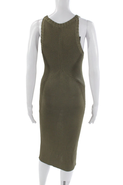 Ralph Lauren Black Label Women Sheath Dress Green Silk V-Neck Sleeveless Size S