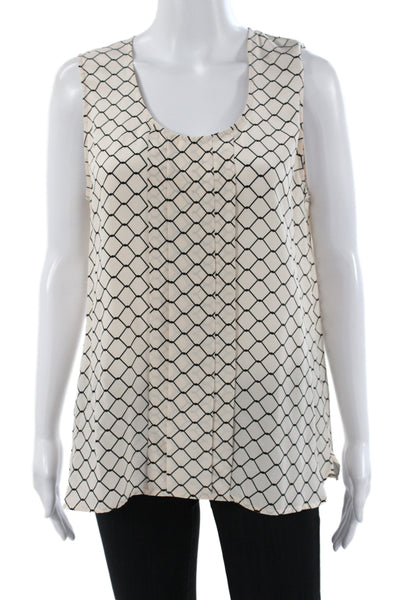 Barneys New York Womens Silk Argyle Scoop Neck Sleeveless Tank Beige Size M
