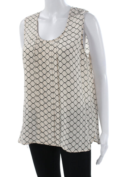 Barneys New York Womens Silk Argyle Scoop Neck Sleeveless Tank Beige Size M