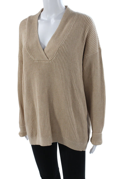 Haven Well Within Women Pullover Sweater Beige V-Neck Long Sleeve Size L