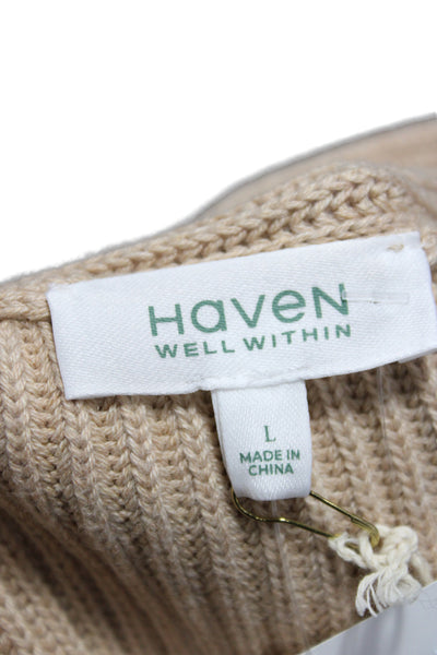 Haven Well Within Women Pullover Sweater Beige V-Neck Long Sleeve Size L