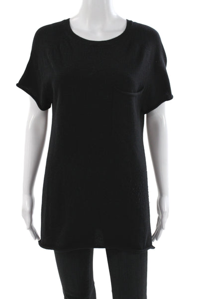 Demylee Womens Cardigan Black 100% Cashmere Round Neck Short Sleeve Size S
