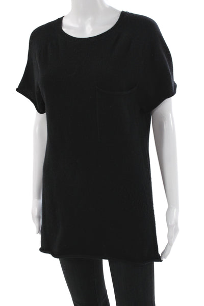Demylee Womens Cardigan Black 100% Cashmere Round Neck Short Sleeve Size S