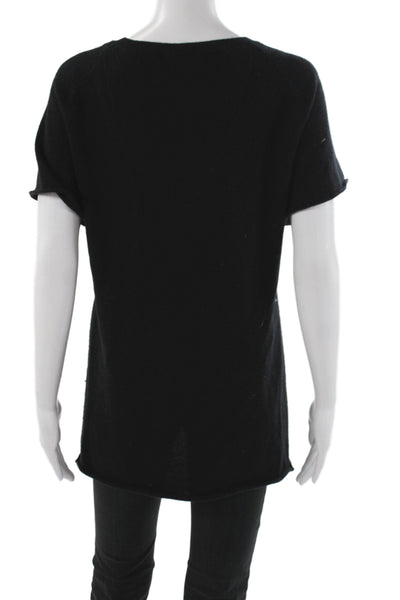 Demylee Womens Cardigan Black 100% Cashmere Round Neck Short Sleeve Size S