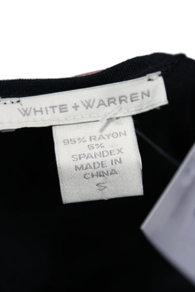 White + Warren Womens Cardigan V Neck Black Long Sleeve Rayon Size S