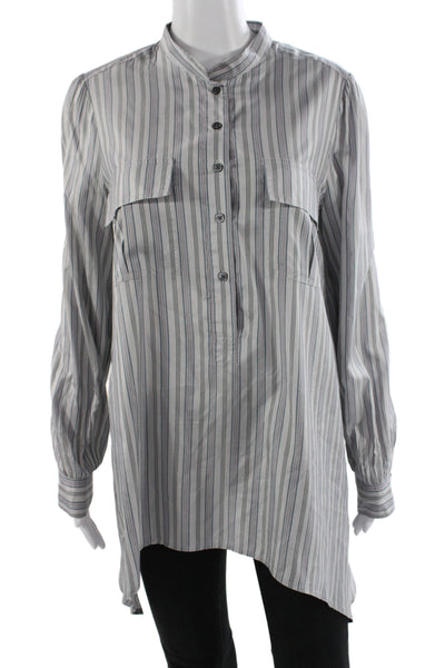 Elizabeth & James Women Gray Silk Striped Tunic Blouse Long Sleeve Size S