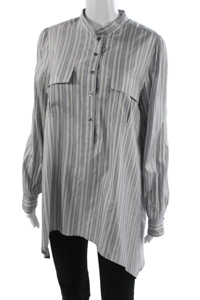 Elizabeth & James Women Gray Silk Striped Tunic Blouse Long Sleeve Size S