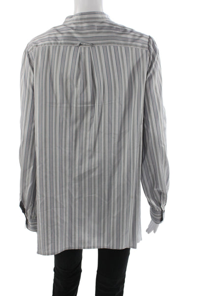 Elizabeth & James Women Gray Silk Striped Tunic Blouse Long Sleeve Size S