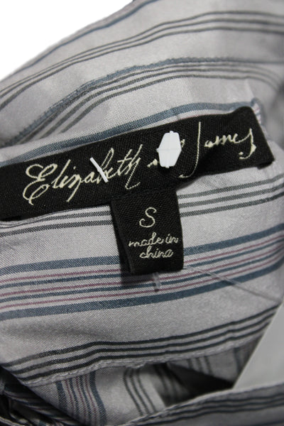 Elizabeth & James Women Gray Silk Striped Tunic Blouse Long Sleeve Size S