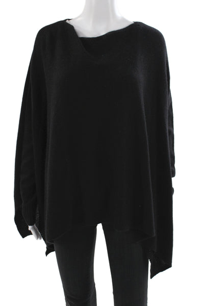 White + Warren Womens Cape Sweater Black Cashmere Boat Neck Long Sleeve Size S