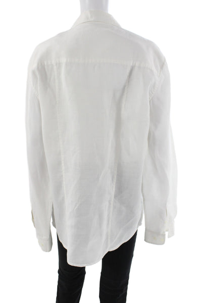 Elie Tahari Womens Basic White 100% Ramie Collared Button-Up Long Sleeve Size L