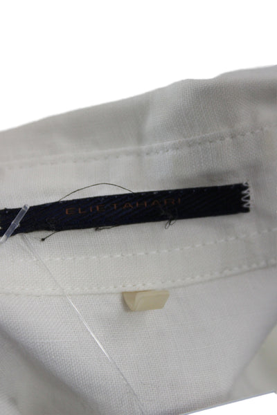 Elie Tahari Womens Basic White 100% Ramie Collared Button-Up Long Sleeve Size L