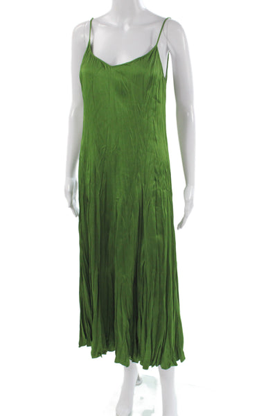 Michael Kors Collection Women Slip Dress Green V-Neck Mid-Calf Size 6