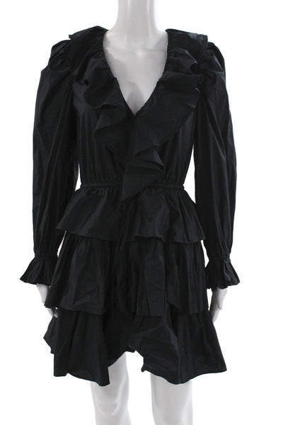 Ulla Johnson Women Mini Dress Black V-Neck Long Sleeve Cotton Size 6