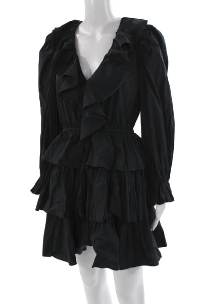 Ulla Johnson Women Mini Dress Black V-Neck Long Sleeve Cotton Size 6