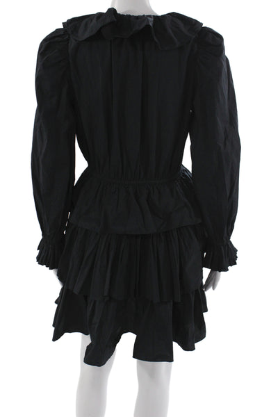 Ulla Johnson Women Mini Dress Black V-Neck Long Sleeve Cotton Size 6