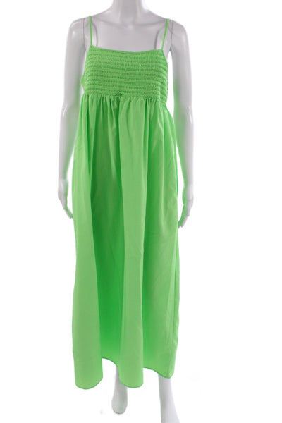 Zara Women Maxi Dress Green Sleeveless Square Neck Cotton Size M