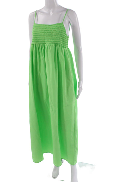 Zara Women Maxi Dress Green Sleeveless Square Neck Cotton Size M