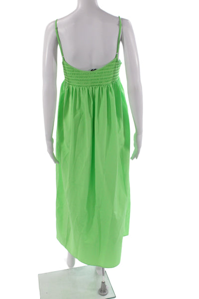 Zara Women Maxi Dress Green Sleeveless Square Neck Cotton Size M