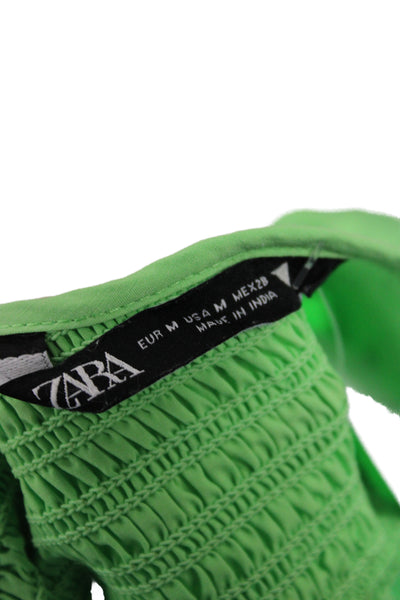 Zara Women Maxi Dress Green Sleeveless Square Neck Cotton Size M