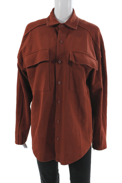 Zara Women Basic Brown Collared Button-Up Long Sleeve Blouse Size M