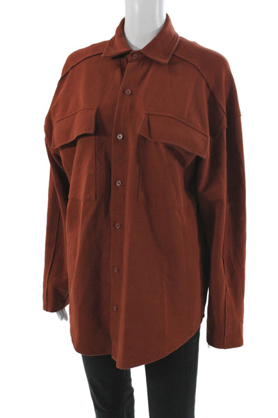 Zara Women Basic Brown Collared Button-Up Long Sleeve Blouse Size M
