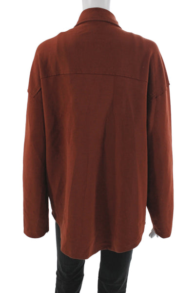 Zara Women Basic Brown Collared Button-Up Long Sleeve Blouse Size M