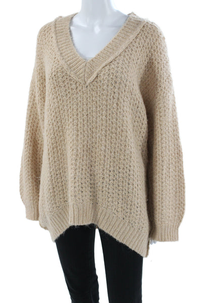 Zara Women Pullover Sweater V-Neck Knit Long Sleeve Beige Size M