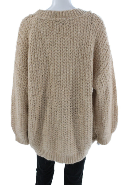 Zara Women Pullover Sweater V-Neck Knit Long Sleeve Beige Size M