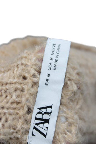 Zara Women Pullover Sweater V-Neck Knit Long Sleeve Beige Size M