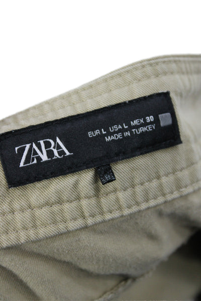 Zara Womens Chino Shorts Beige Lyocell Blend Button Size L