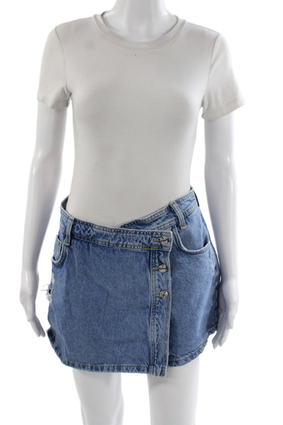 Zara Women Mini Blue Denim Skort Button Size M