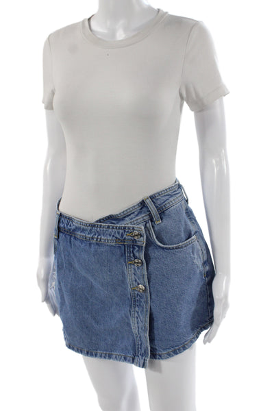 Zara Women Mini Blue Denim Skort Button Size M