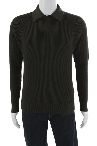 BR Mens Pullover Collared 100% Cotton Solid Long Sleeve Green Size S