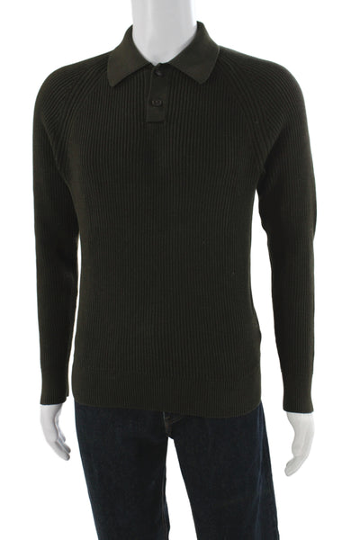 BR Mens Pullover Collared 100% Cotton Solid Long Sleeve Green Size S