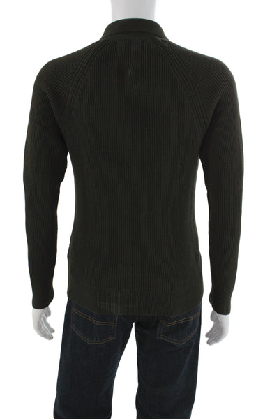 BR Mens Pullover Collared 100% Cotton Solid Long Sleeve Green Size S