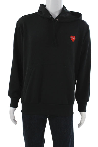 Play Comme Des Garcons Mens Pullover Hoodie Black Heart Drawstring Size L