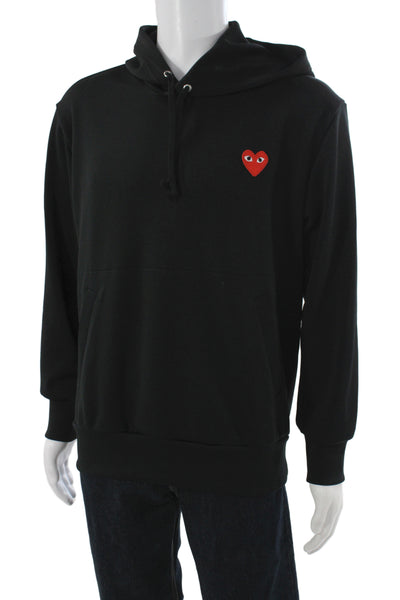 Play Comme Des Garcons Mens Pullover Hoodie Black Heart Drawstring Size L