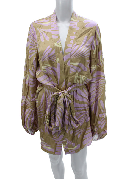 Alexis Women Beige Kimono Jacket Long Sleeve VNeck Geometric Viscose Size M