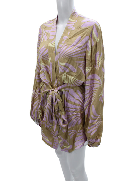 Alexis Women Beige Kimono Jacket Long Sleeve VNeck Geometric Viscose Size M