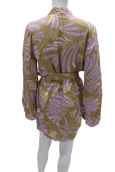 Alexis Women Beige Kimono Jacket Long Sleeve VNeck Geometric Viscose Size M