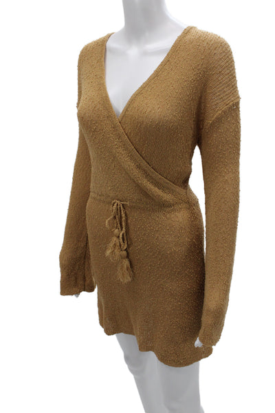 L Space Womens Sweater Dress Brown V-Neck Long Sleeve Acrylic Size M