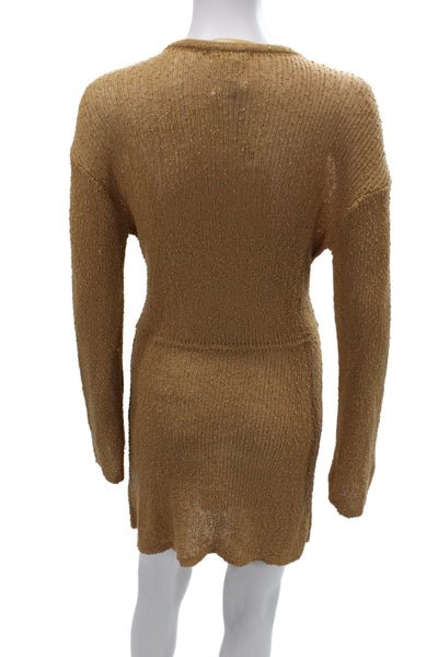 L Space Womens Sweater Dress Brown V-Neck Long Sleeve Acrylic Size M