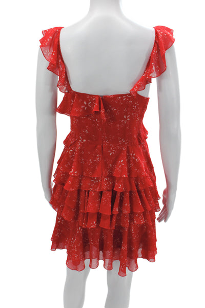 The Kooples Women Mini Dress Red V-Neck Sleeveless Floral Zip Size 2