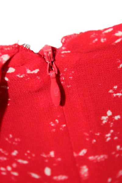 The Kooples Women Mini Dress Red V-Neck Sleeveless Floral Zip Size 2