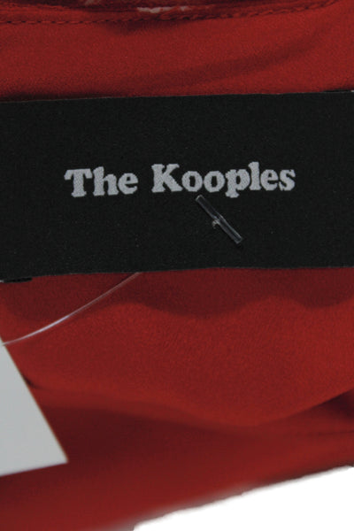 The Kooples Women Mini Dress Red V-Neck Sleeveless Floral Zip Size 2