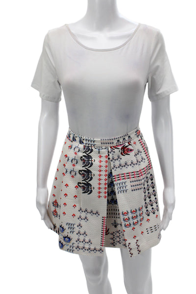 Club Monaco Women White Geometric Bohemian Mini Skort Zip Size 4